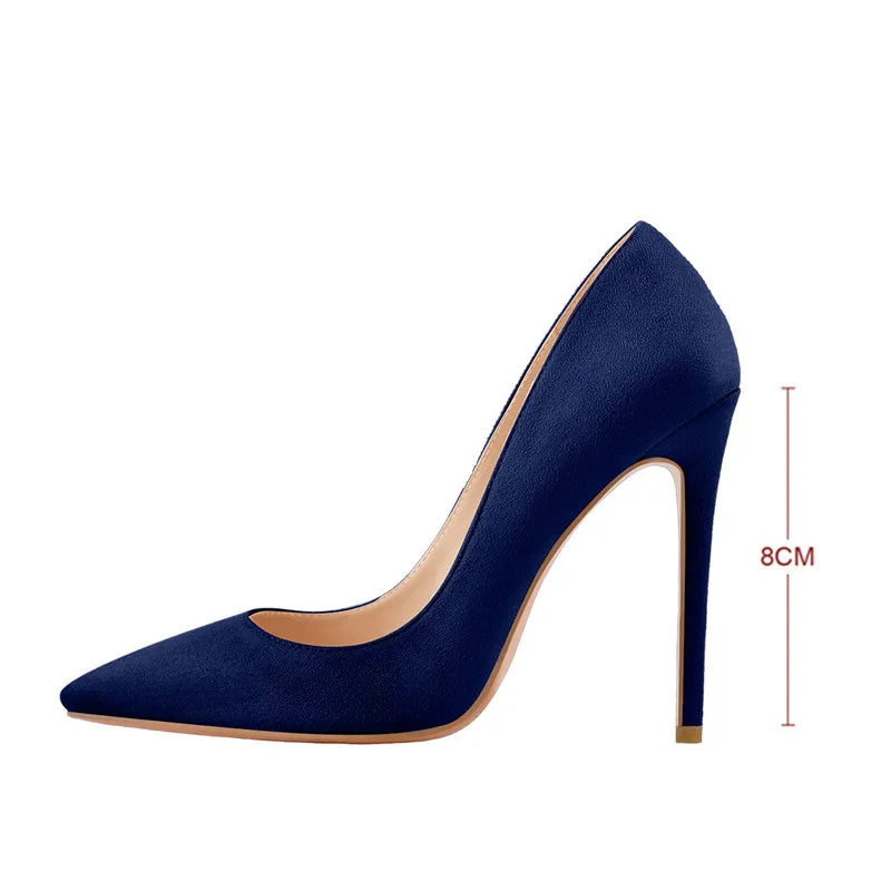 Women Pointed Toe 8CM Thin High Heel Slip On Stiletto Pumps Large Size Red Black White Pink Basic Chic Heels Shoes