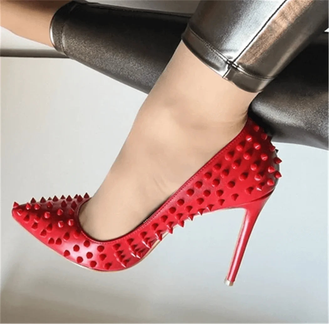 Women Rivet High Quality  Pumps Wedding Shoes Gemstone Decoration Multi-color Spike Bling Shiny Big Size Heels 12Cm