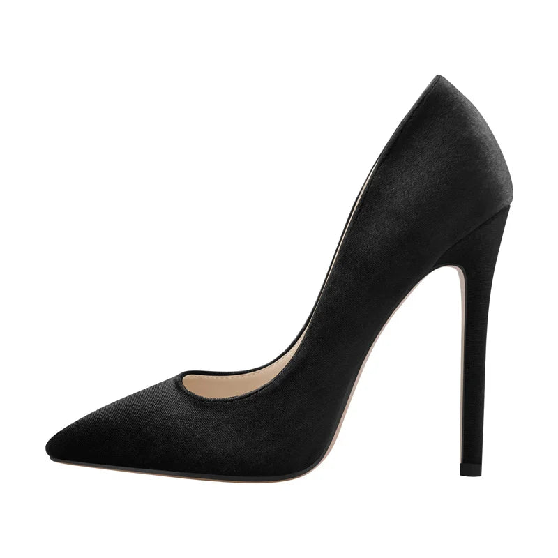 Women Pointed Toe  Elegant Evening Dress  Large Size Basic Shoes Flock Slip On Stiletto Green Blue Pumps