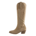 Onlymaker Women White Knee High Boots Western Cowboy Boots Wide Calf Embroidered Pointed Toe Block Heel Pull-On Cowgirl Booties