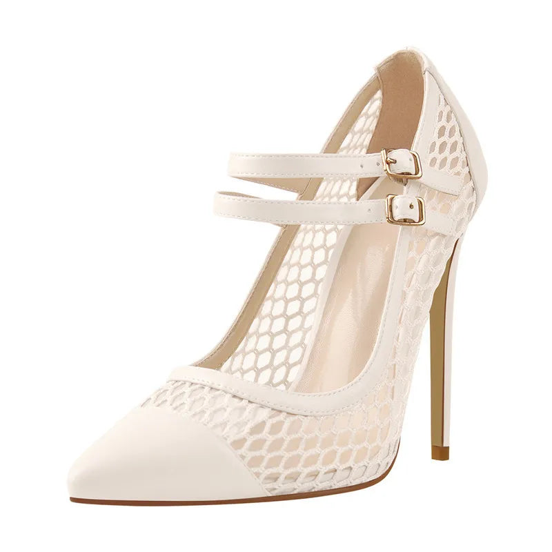 Women Pointed Toe Fashion Thin Heels Mesh Pumps Shoes Woman Big Size Pumps