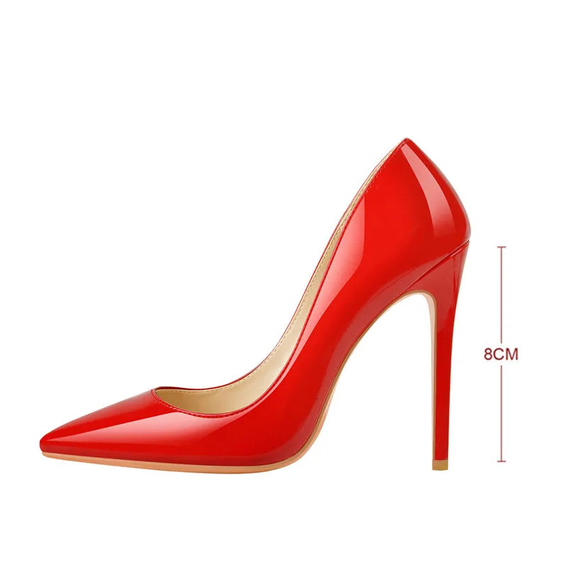 Women Pointed Toe 8CM Thin High Heel Slip On Stiletto Pumps Large Size Red Black White Pink Basic Chic Heels Shoes