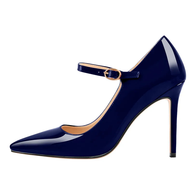 Women Shoes Pointed Toe Mary Jane 10CM  Fashion Thin Heels Pumps Red Patent Leather Woman Big Size Classic Pumps