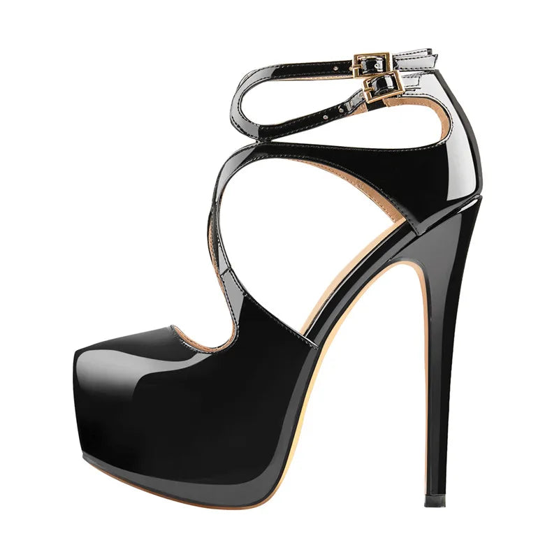 Women 16CM High Heel Ankle Strap Platform Stilettos Pointed Toe  Sandals Pumps Big Size Heels