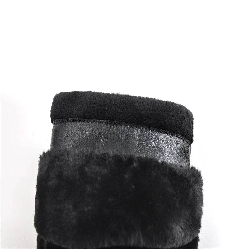 Woman Winter Fashion Warm Short Flock Trouser Tube Boots Pointed Toe Matte PU Stiletto High Heel Boots