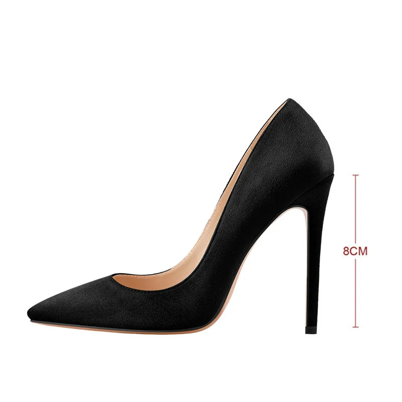 Women Pointed Toe 8CM Thin High Heel Slip On Stiletto Pumps Large Size Red Black White Pink Basic Chic Heels Shoes