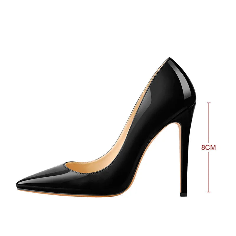 Women Pointed Toe 8CM Thin High Heel Slip On Stiletto Pumps Large Size Red Black White Pink Basic Chic Heels Shoes