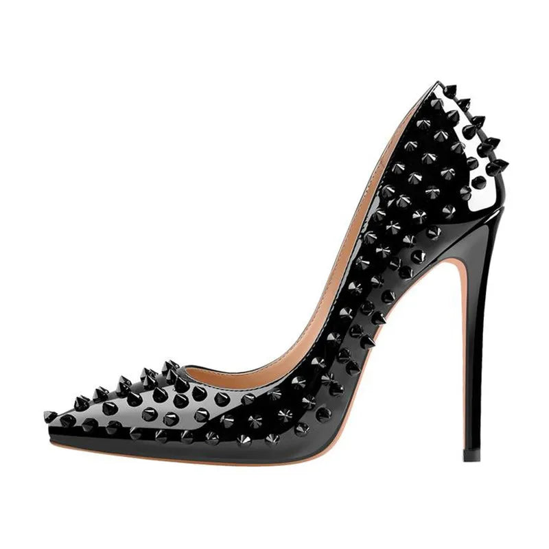 Women Rivet High Quality  Pumps Wedding Shoes Gemstone Decoration Multi-color Spike Bling Shiny Big Size Heels 12Cm