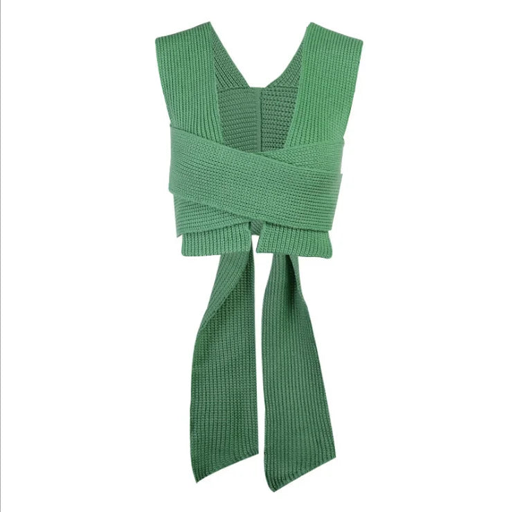 2026 Spring Summer Bow Cross Strap Knitted Sweater Vest Women Sexy Crop Top DIY Tie Clothing Sleevless Jumpe Girl Sexy Purple