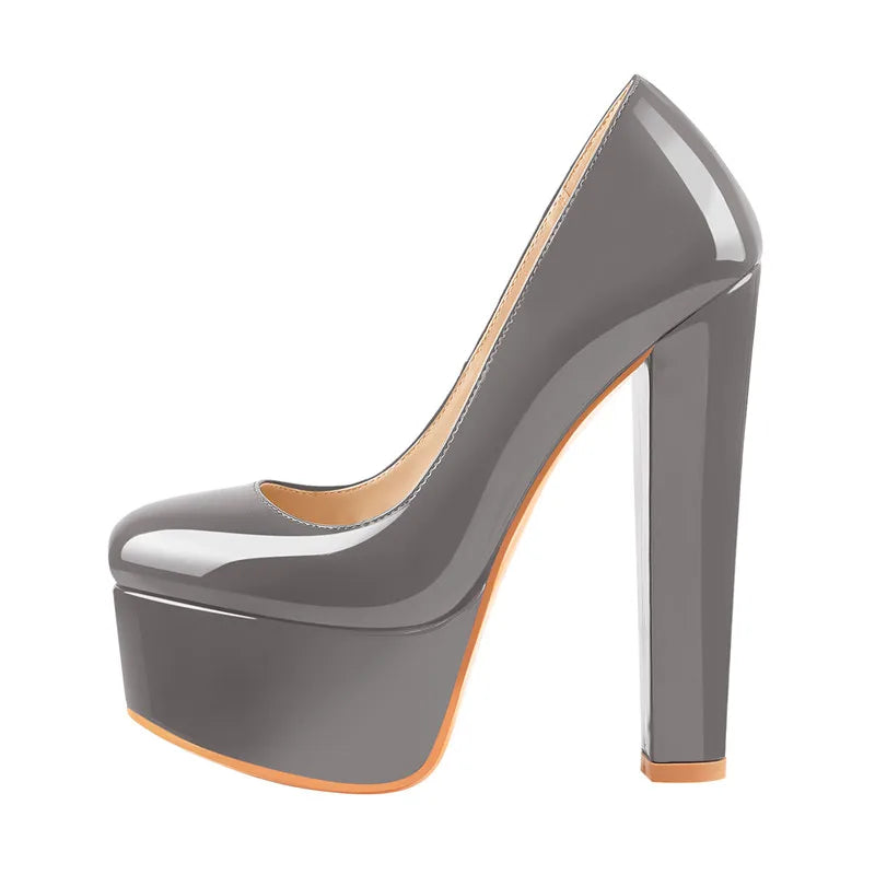 Women Heels Platform Round Toe Chunky High Heels Office Party Wedding Slip On Block Pumps PLUS Size Shoes