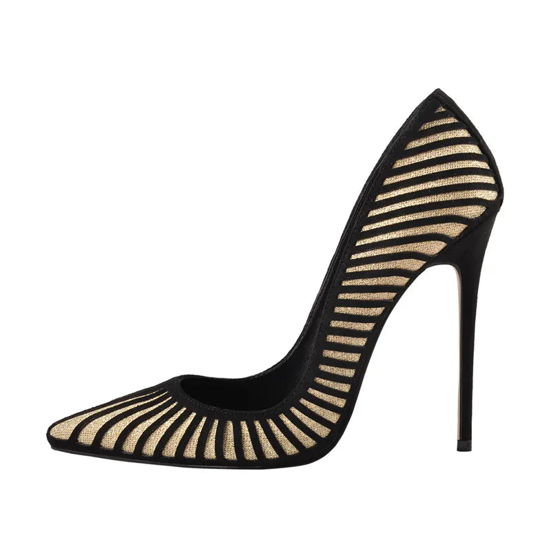 Women 12CM Pointed Toe High Heels Slip on Stiletto Pumps Dress Party Office Classic Stripes Plus Large Size US5-15