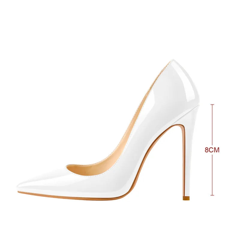 Women Pointed Toe 8CM Thin High Heel Slip On Stiletto Pumps Large Size Red Black White Pink Basic Chic Heels Shoes