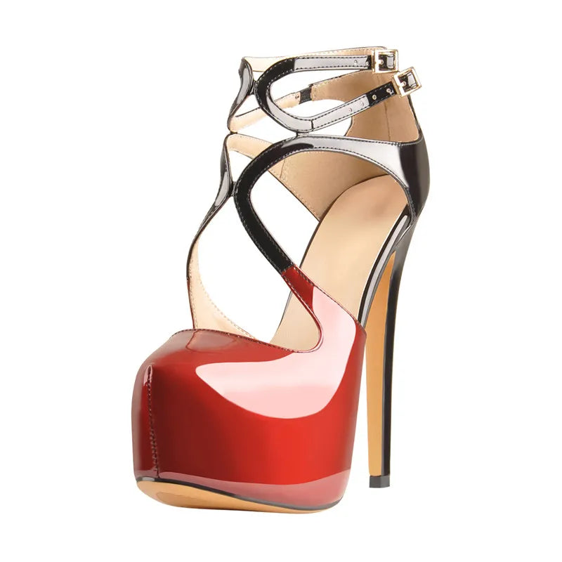 Women 16CM High Heel Ankle Strap Platform Stilettos Pointed Toe  Sandals Pumps Big Size Heels