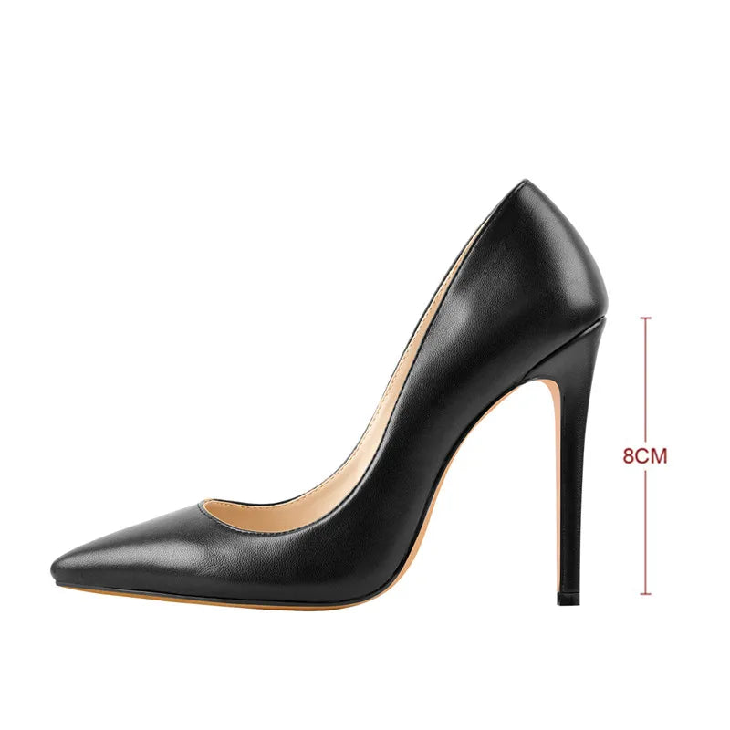 Women Pointed Toe 8CM Thin High Heel Slip On Stiletto Pumps Large Size Red Black White Pink Basic Chic Heels Shoes
