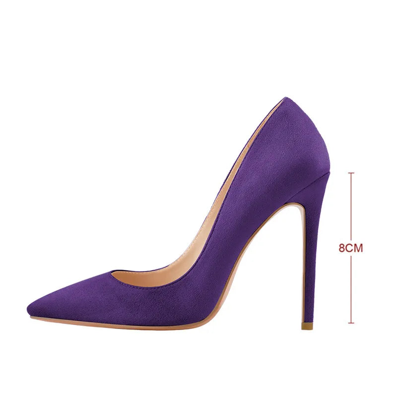 Women Pointed Toe 8CM Thin High Heel Slip On Stiletto Pumps Large Size Red Black White Pink Basic Chic Heels Shoes