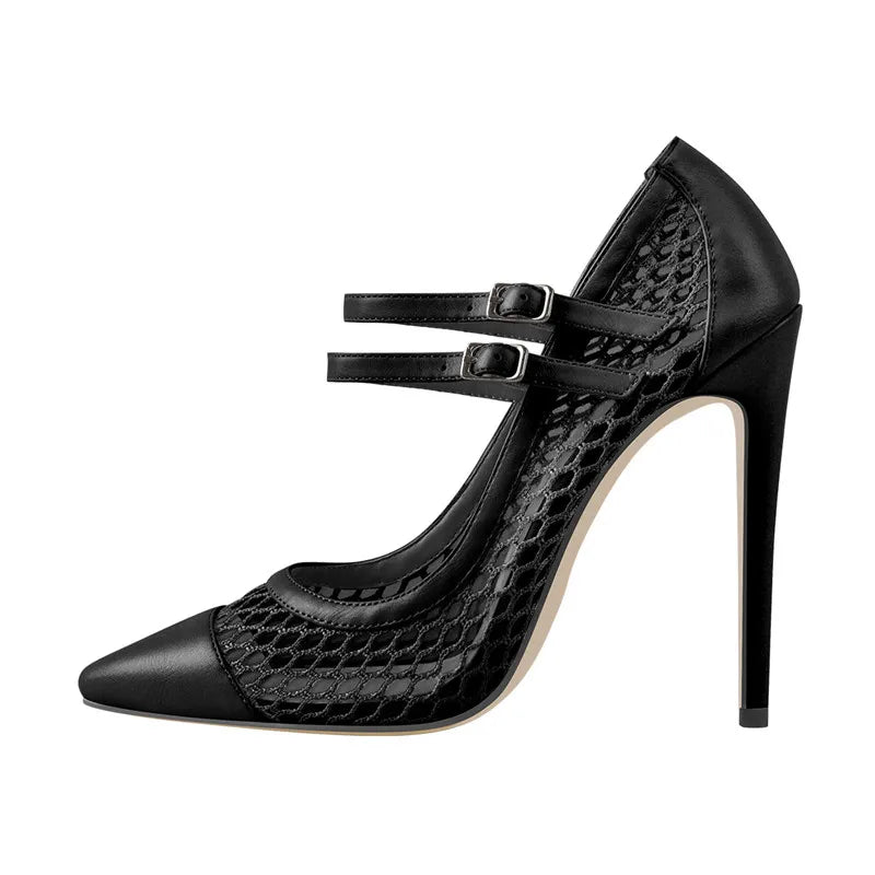 Women Pointed Toe Fashion Thin Heels Mesh Pumps Shoes Woman Big Size Pumps