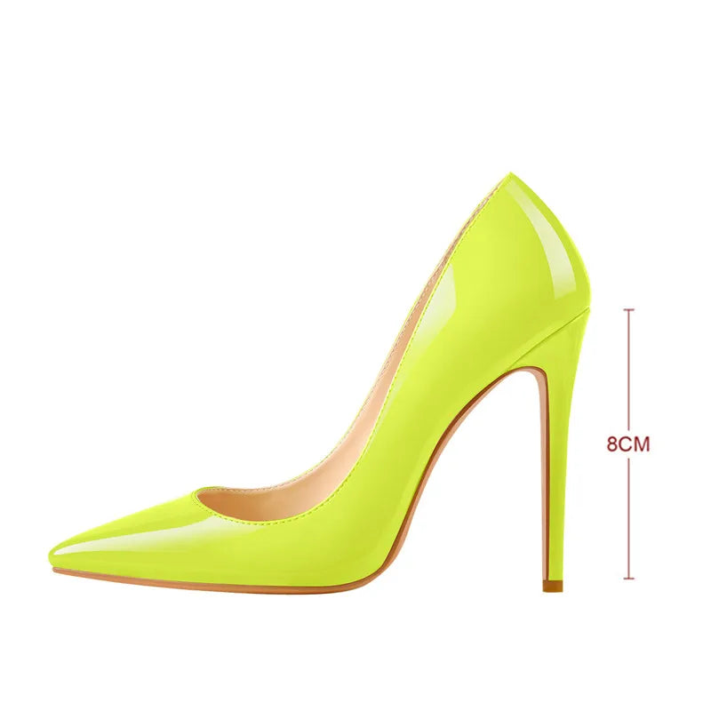 Women Pointed Toe 8CM Thin High Heel Slip On Stiletto Pumps Large Size Red Black White Pink Basic Chic Heels Shoes