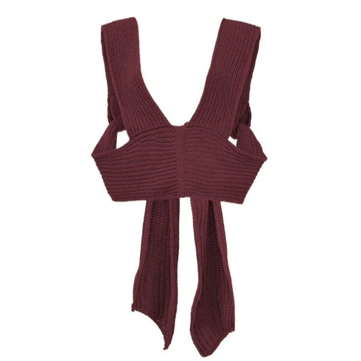 2026 Spring Summer Bow Cross Strap Knitted Sweater Vest Women Sexy Crop Top DIY Tie Clothing Sleevless Jumpe Girl Sexy Purple