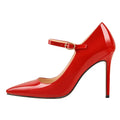 Women Shoes Pointed Toe Mary Jane 10CM  Fashion Thin Heels Pumps Red Patent Leather Woman Big Size Classic Pumps