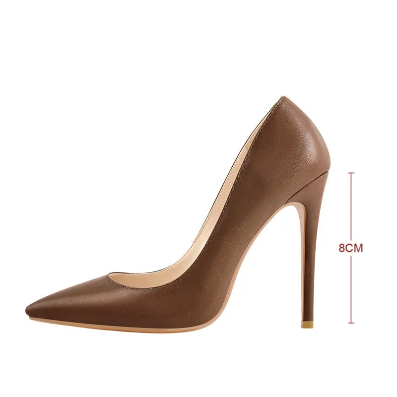 Women Pointed Toe 8CM Thin High Heel Slip On Stiletto Pumps Large Size Red Black White Pink Basic Chic Heels Shoes