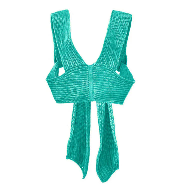 2026 Spring Summer Bow Cross Strap Knitted Sweater Vest Women Sexy Crop Top DIY Tie Clothing Sleevless Jumpe Girl Sexy Purple