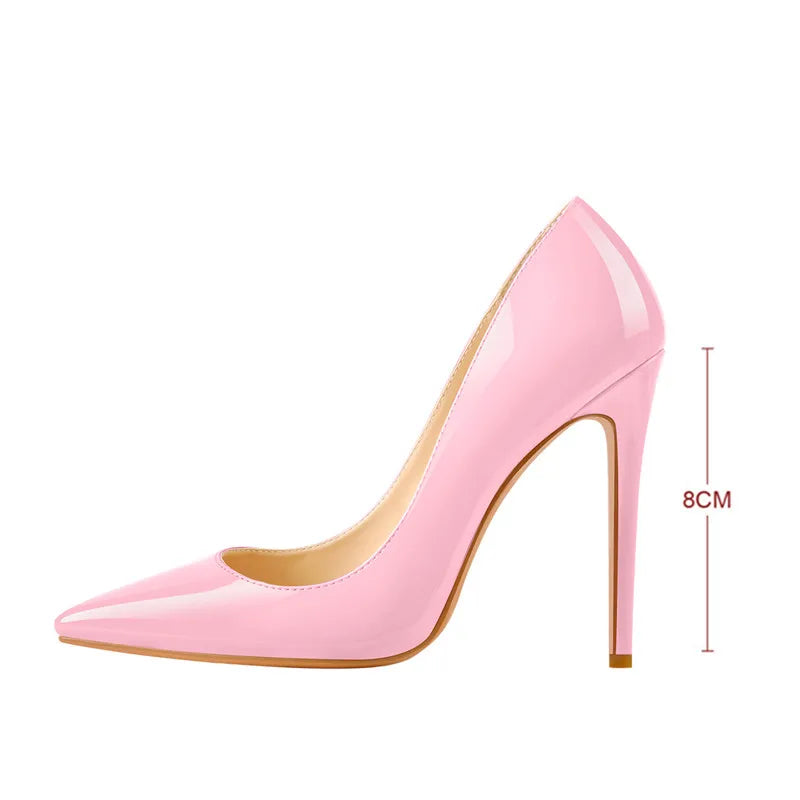 Women Pointed Toe 8CM Thin High Heel Slip On Stiletto Pumps Large Size Red Black White Pink Basic Chic Heels Shoes