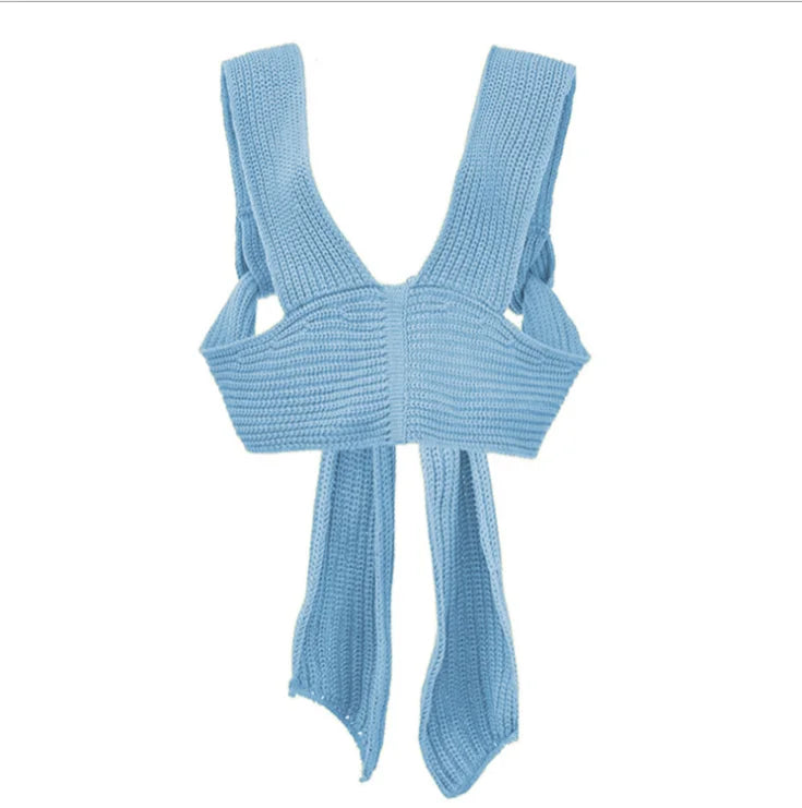 2026 Spring Summer Bow Cross Strap Knitted Sweater Vest Women Sexy Crop Top DIY Tie Clothing Sleevless Jumpe Girl Sexy Purple