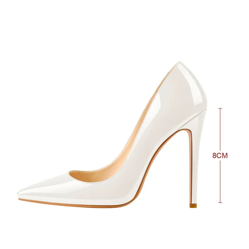 Women Pointed Toe 8CM Thin High Heel Slip On Stiletto Pumps Large Size Red Black White Pink Basic Chic Heels Shoes
