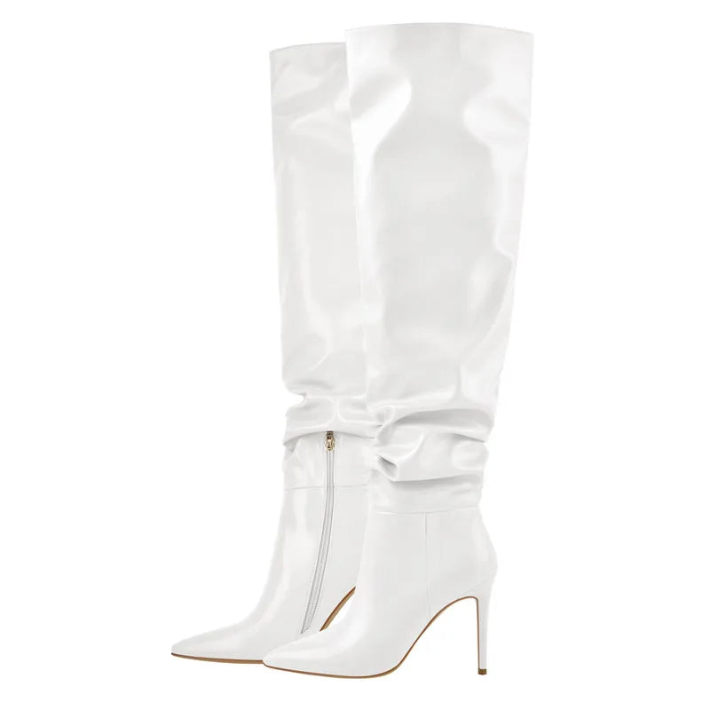 Onlymaker Women Pointed Toe Black White Over The Knee High Boot Stiletto Stretch Big Size Woman Autumn Winter  Fashion Boots