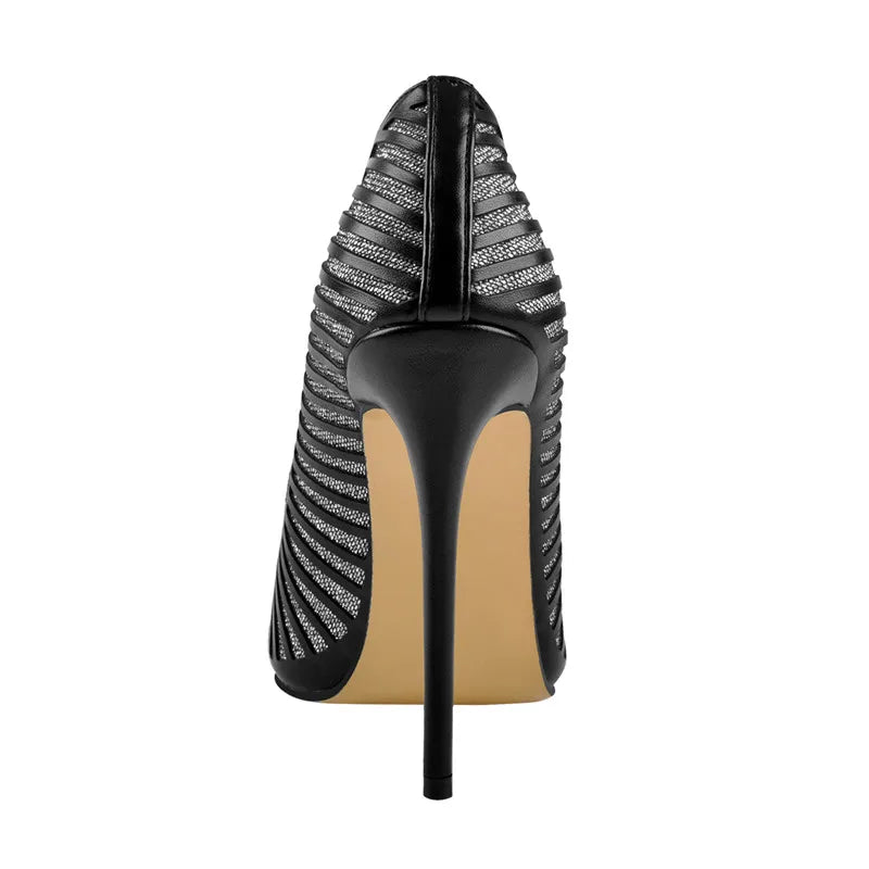 Women 12CM Pointed Toe High Heels Slip on Stiletto Pumps Dress Party Office Classic Stripes Plus Large Size US5-15