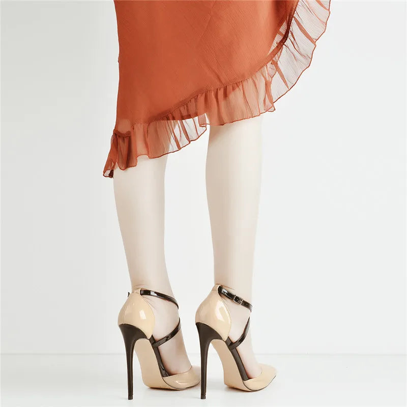 Women Pointed Toe T-Strap Stiletto 12cm High Heel Pumps  Plus Size Elegant Ladies  Summer Shoes