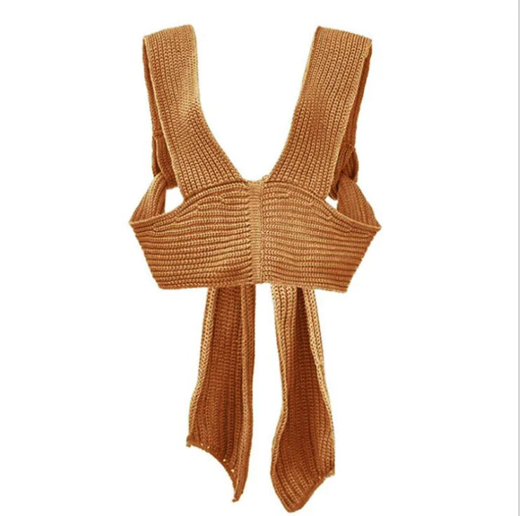 2026 Spring Summer Bow Cross Strap Knitted Sweater Vest Women Sexy Crop Top DIY Tie Clothing Sleevless Jumpe Girl Sexy Purple