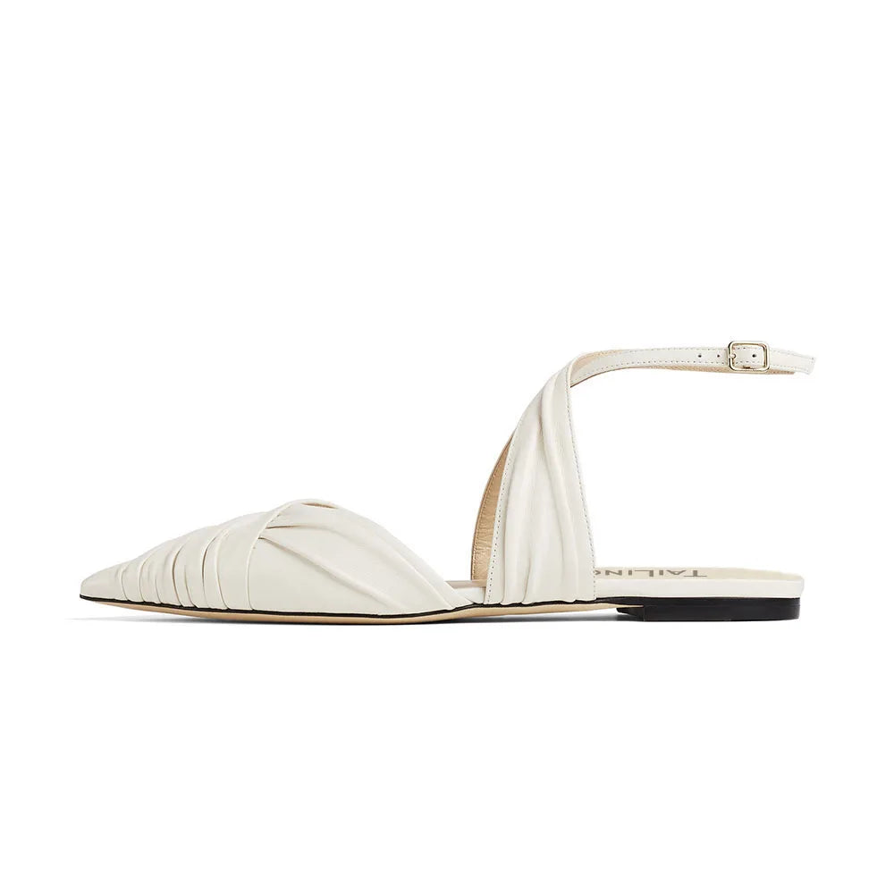 Women's Pointed Toe Slingback Flats Ankle Strap Office Ladies Sandals Elegant Fashion Buckle Pleated Daily Shoes