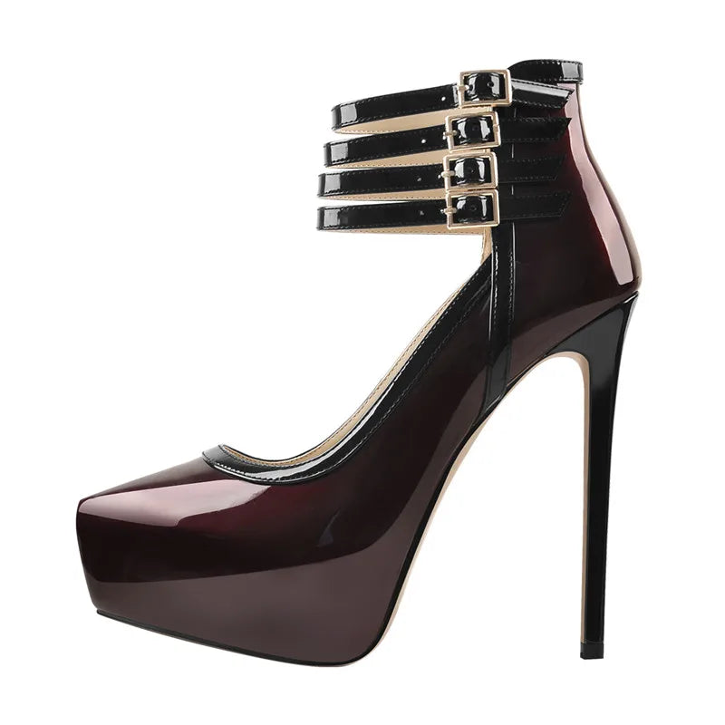 Women Platform Pointed Toe Mary Jane  Pumps Ankle Strap Stiletto Dress Buckle  Shoes Big Size Fashion Pumps