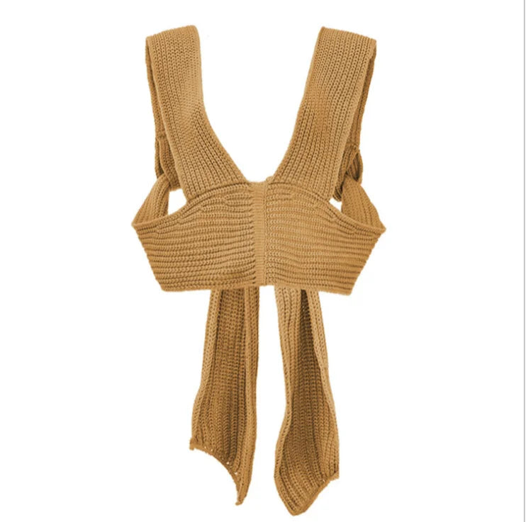 2026 Spring Summer Bow Cross Strap Knitted Sweater Vest Women Sexy Crop Top DIY Tie Clothing Sleevless Jumpe Girl Sexy Purple
