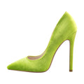 Women Pointed Toe  Elegant Evening Dress  Large Size Basic Shoes Flock Slip On Stiletto Green Blue Pumps
