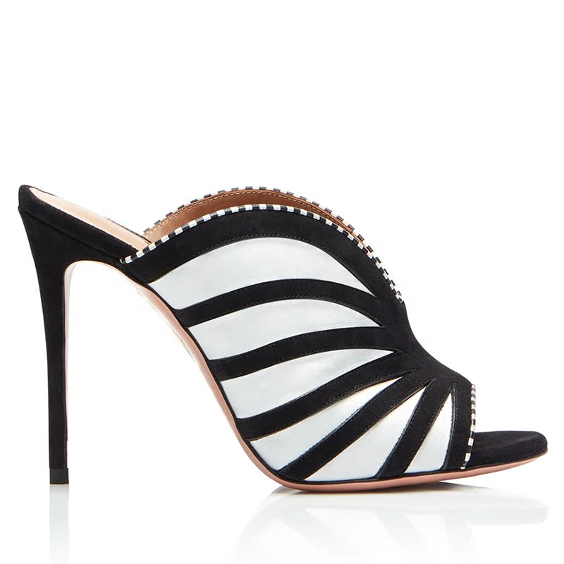 Womens Open Toe High Heel Mules Heeled Sandals Party Shoes