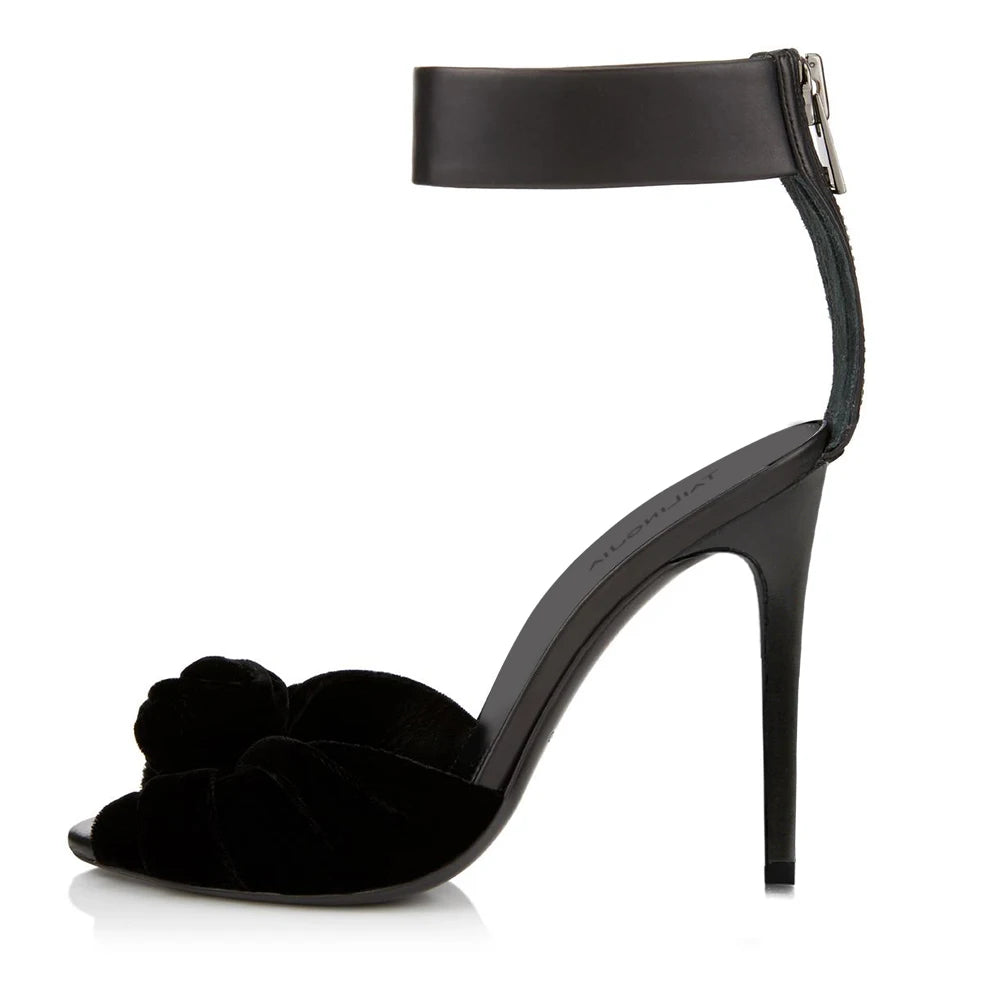 Wholesale Sexy Black Ankle Wrap Knot Evening Dress Heels High Heel Peep Toe Summer Shoes Women Red Velvet Knotted Sandals