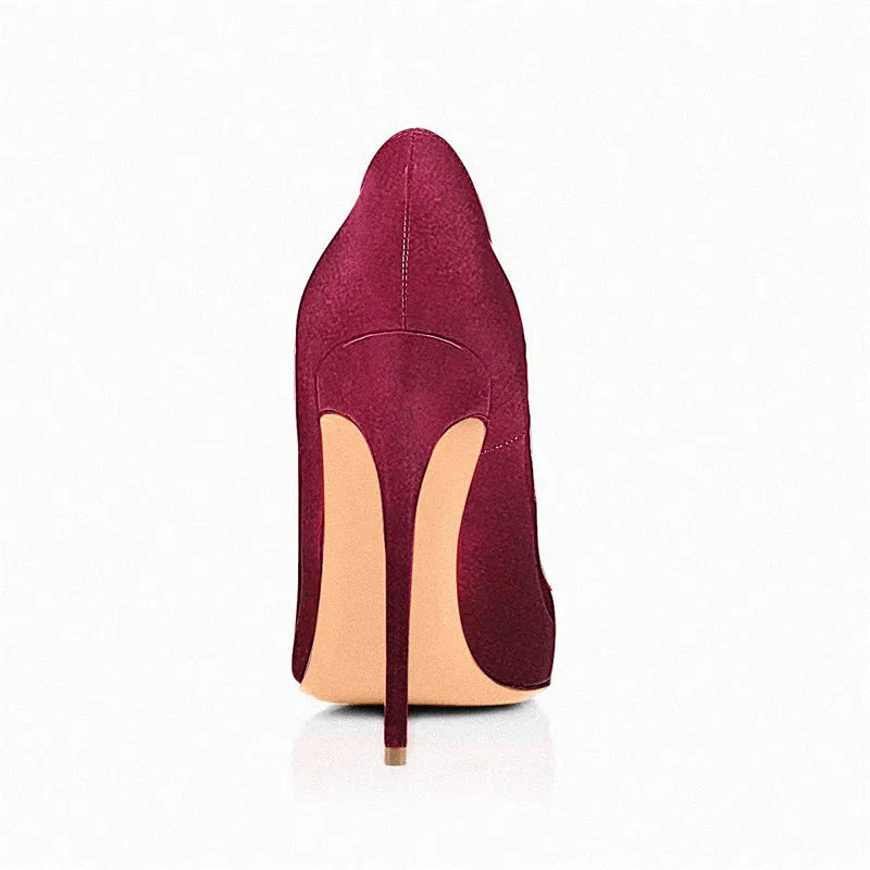 Women Stilettos Pointed Toe Thin High Heel Velvet Green Female Party Slip On Burgundy Pumps Plus Size US5-US15