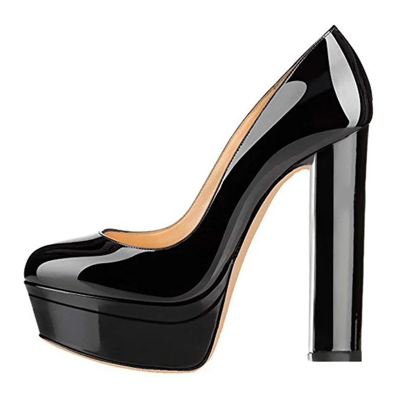 Women Heels Platform Round Toe Chunky High Heels Office Party Wedding Slip On Block Pumps PLUS Size Shoes
