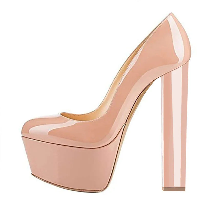 Women Heels Platform Round Toe Chunky High Heels Office Party Wedding Slip On Block Pumps PLUS Size Shoes