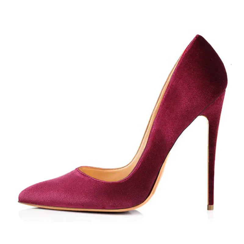 Women Stilettos Pointed Toe Thin High Heel Velvet Green Female Party Slip On Burgundy Pumps Plus Size US5-US15