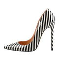 Women Zebra Black White Stripe Elegant 12CM High Heel Wedding Shoes US5~US15 Big Size Slip On Pumps
