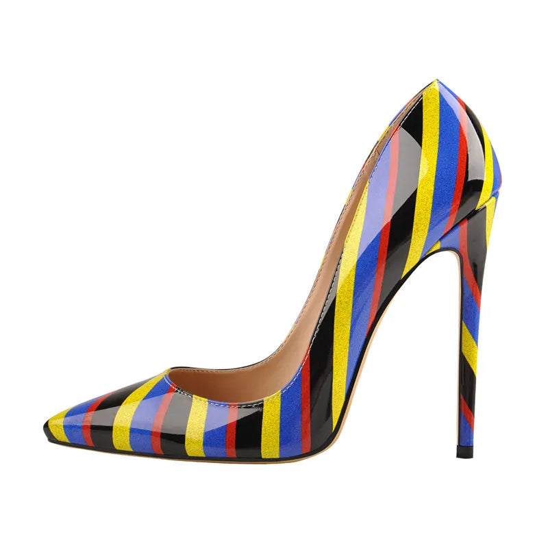 Women Zebra Black White Stripe Elegant 12CM High Heel Wedding Shoes US5~US15 Big Size Slip On Pumps