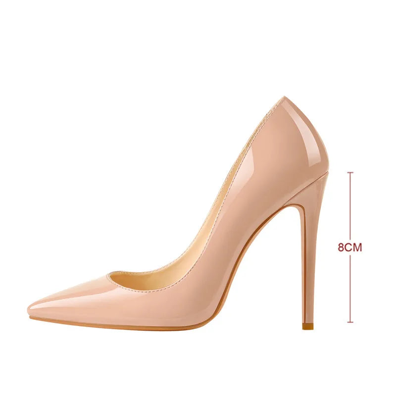 Women Pointed Toe 8CM Thin High Heel Slip On Stiletto Pumps Large Size Red Black White Pink Basic Chic Heels Shoes