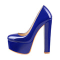 Women Heels Platform Round Toe Chunky High Heels Office Party Wedding Slip On Block Pumps PLUS Size Shoes