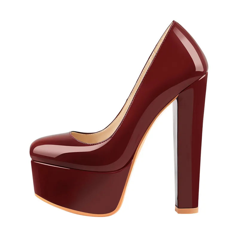 Women Heels Platform Round Toe Chunky High Heels Office Party Wedding Slip On Block Pumps PLUS Size Shoes
