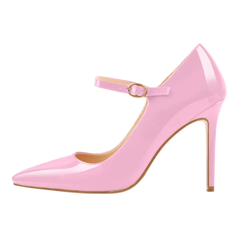 Women Shoes Pointed Toe Mary Jane 10CM  Fashion Thin Heels Pumps Red Patent Leather Woman Big Size Classic Pumps