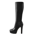 Onlymaker Women Knee High Boots Round Toe Black Matte Leopard  White Side Zipper Winter Fashion Party Dress Big Size Boots