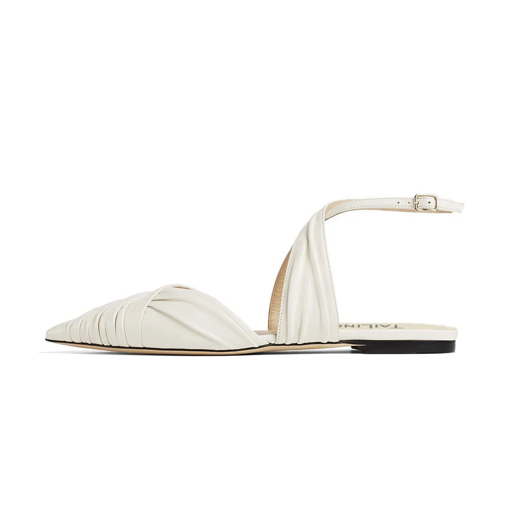 Women's Pointed Toe Slingback Flats Ankle Strap Office Ladies Sandals Elegant Fashion Buckle Pleated Daily Shoes